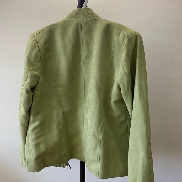 Studio Works Faux Suede Jacket  Women’s 14 Lime Green Outerwear Pockets Zipper - Picture 3 of 9